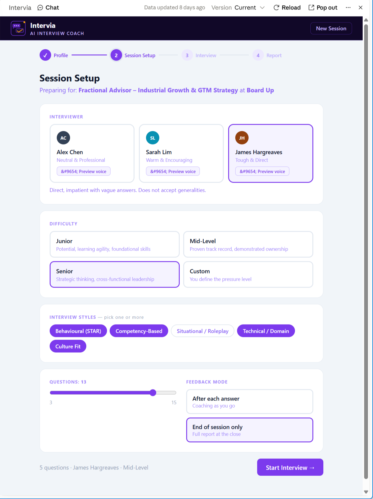 Intervia — session setup
